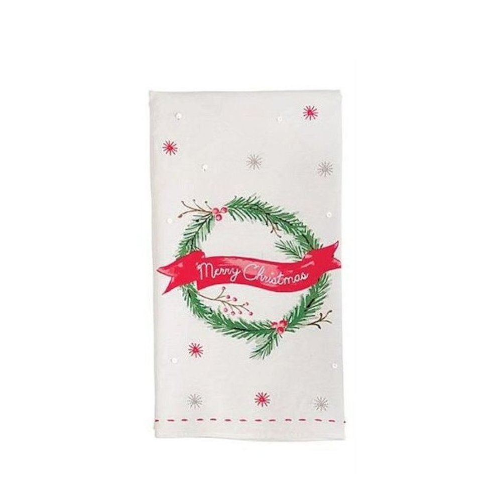 Mud Pie Christmas Holiday Sequin Hand Wreath Towel